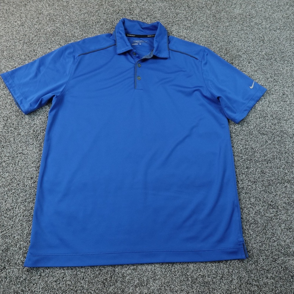 Nike Polo Shirt Mens L Blue Swoosh Dri Fit Short Sleeve Golf Performance Preppy